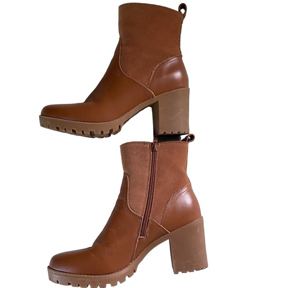 Soludos Dani Saddle Shearling Platform Heeled Ankle Boot leather suede tan 7.5 - Picture 6 of 16